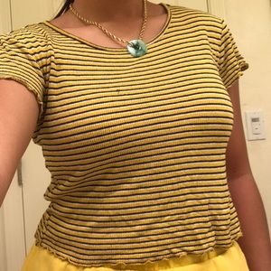 Mustard yellow striped cropped top